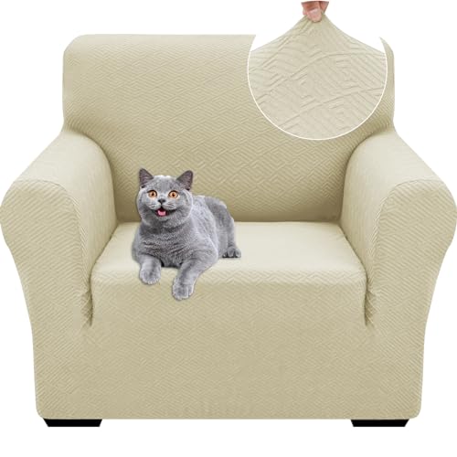 Ystyle Capa para sofá 1 lugar ajustável, capas elásticas para poltronas, capa de sofá anti-gatos cães, sofá cover com apoios de braços, jacquard capas sofá antiderrapante lavável, bege claro