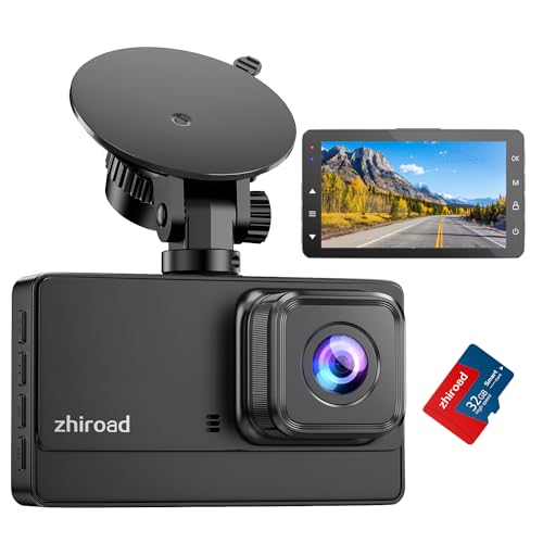 Zhiroad Dash CAM carro, 1080P FHD Dash CAM com ecrã IPS de 3", grande ângulo de 176°, câmara para carro com cartão SD 32G, visão noturna, gravação em loop, modo de estacionamento, sensor G, WDR