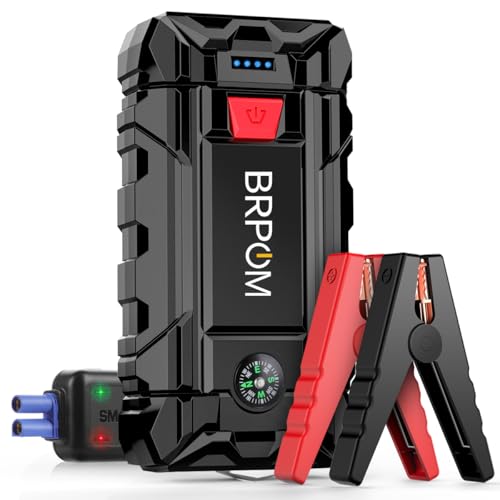 BRPOM Arrancador de carros 5000A, 12 V arranque de baterias de carro (para 7,0 L de gasolina ou 5,5 L de gasolina) Jump Starter com lanterna LED de emergência, espera longa, carregamento rápido