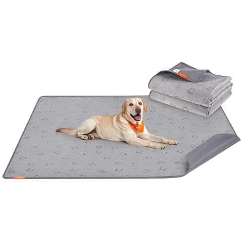 Feandrea Tapete absorvente lavável para cães, 2 embalagens, reutilizável, 183 x 183 cm, XXL, tapete para animais de estimação, anti-fugas, antiderrapante, cães, gatos, coelhos, cinzento pombo