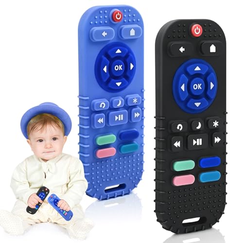 AiTuiTui Mordedor bebé refrescante para 0-6-12 meses, 2 peças silicone mordedor controlo remoto brinquedos de casa de banho para 3-6-9 meses menino menina, macio brinquedo a dentição do bebé, preto e