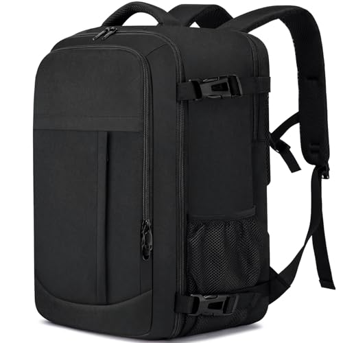 Mochila cabine 55 x 40 x 20 cm 44 L mochila viagem cabine avion grande malas de viagem cabine 55 x 40 x 20 bagagem de mão mala portátil 18,4 polegadas para trabalho, viagens, Preto