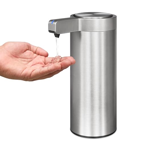 Mamiddle Dispensador automático de sabão em aço inoxidável com sensor infravermelho, 9 oz. Dispensador elétrico de sabão impermeável IPX5, carregamento USB-C e sensor (prata)