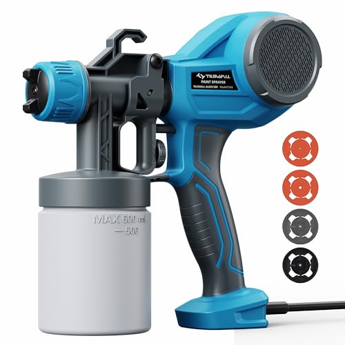 Tilswall Pistola de pintura HVLP pulverizador de pintura elétrica, 4 bicos e 3 padrões, pulverizador de pintura ideal para móveis, cercas, paredes, armários, bricolage (azul)