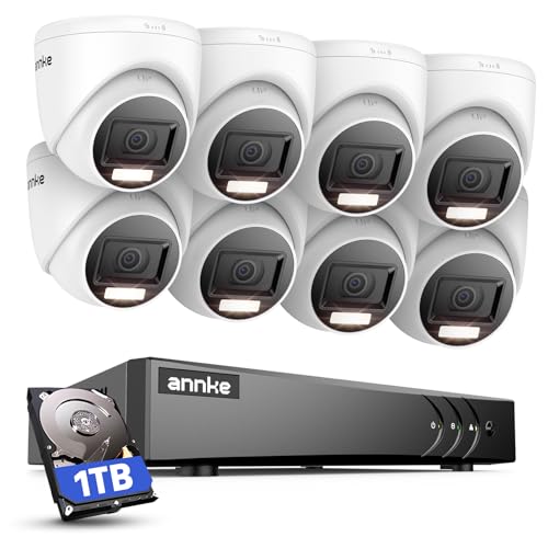ANNKE 3K Lite 8 canais DVR 5 em 1 com detecção de pessoas/veículos, 8 x 1080 p câmaras visão noturna colorida kit de videovigilância com disco rígido de 1 TB, alerta por e-mail com imagens, IP67