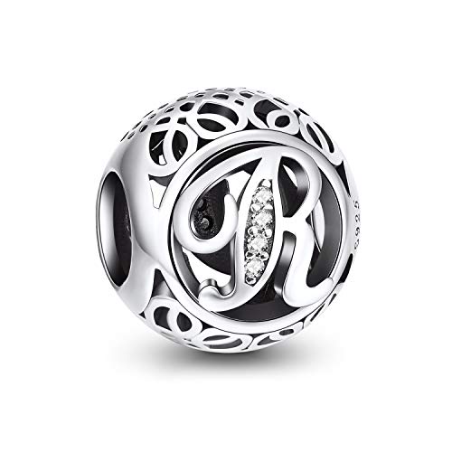 NINGAN A-Z 26 contas encantos pendentes de alfabeto contas prata de lei 925 com zircônia cúbica transparente compatível com pulseira Pandora e europeu, encantos de letra para mulher menina