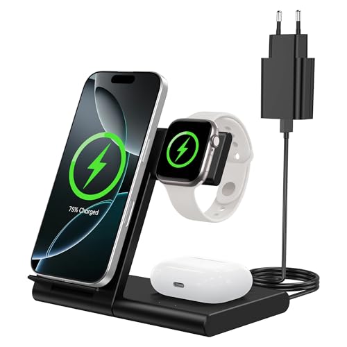 Carregador sem fios 3 em 1, Wireless Charger rápido suporte de carregamento sem fios para iPhone 16/15/14/13/12/11/Pro/Max/Plus, para Apple Watch 10/9/8/7/6/SE/5/4/3/2, para Apple Watch irpods 4 /3/2