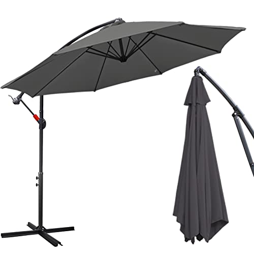 Daromigo Guarda-sol de 300/350 cm com manivela | Guarda-sol com suporte | Guarda-sol de jardim, proteção UV de alumínio, Guarda-sol de mercado impermeável para jardim