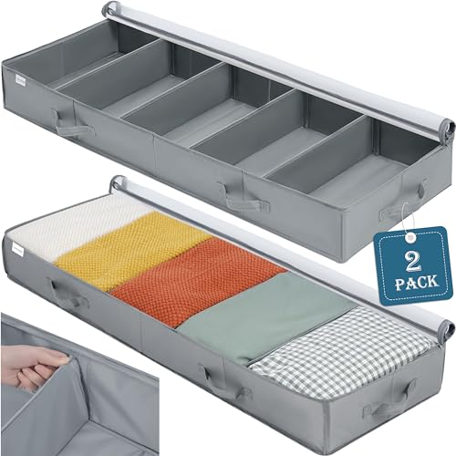 Saco de armazenamento de 2 peças, grande capacidade caixas malas de armazenamento roupa armário, sob a cama organizador com 6 alças reforçadas e suporte de base, para edredons camisas camisolas,