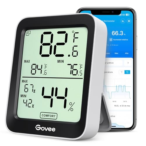 Govee Termómetro higrómetro, LCD Bluetooth medidor digital de humidade e temperatura interior com função de armazenamento de dados e alerta, para quarto