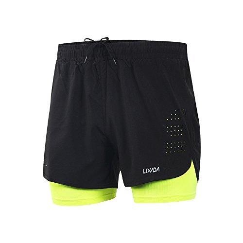 Lixada, Calções de atletismo para homem, 2 em 1, respiráveis, secagem rápida, para fitness, maratona