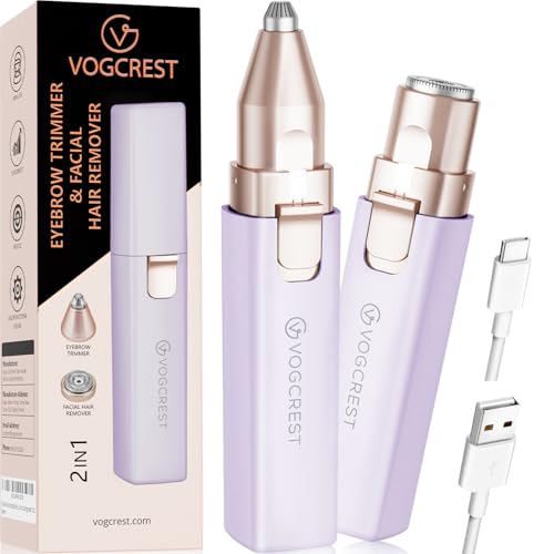 Removedor de pelos faciais e sobrancelhas para mulheres: Aparador elétrico 2 em 1 para o rosto e aparador de sobrancelhas - removedor de pelos facial e corporal recarregável para mulheres com luz LED