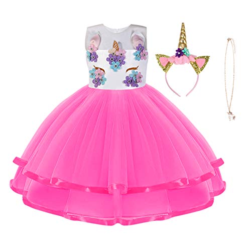 URAQT Fantasia de unicórnio para menina, vestido de princesa unicórnio para festa de Carnaval, casamento