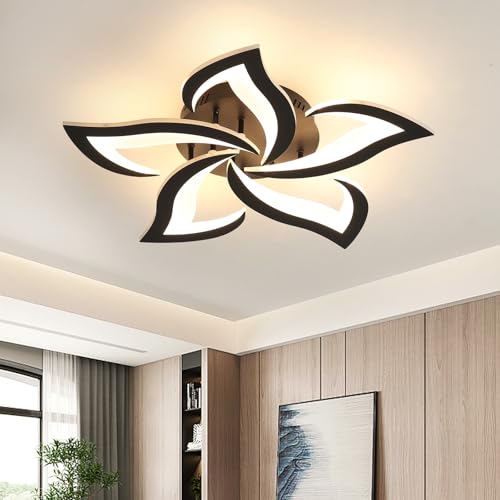 Candeeiro de teto LED moderno, 60 W 6500 LM 3000 K padrão LED teto em forma de flor, Ø 60 cm luz de teto de acrílico para sala de estar, quarto, corredor, sala de jantar, cozinha, preto