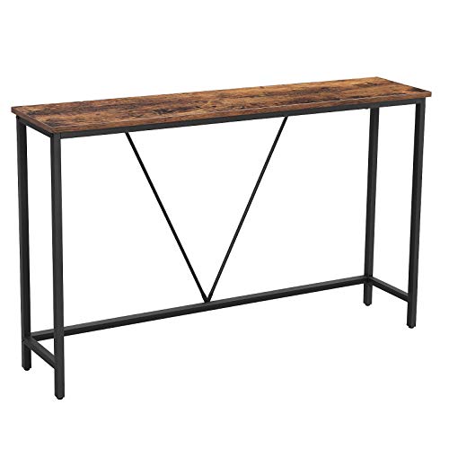 Vasagle Consola, mesa de entrada, moldura de aço estável, para quarto, sala de estar, estilo industrial, castanho rústico e preto, madeira de liga de engenharia, 120 x 23 x 74