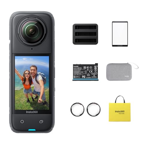 Insta360 X4 Action Bundle - Câmara de ação 360 impermeável 8K, vídeo grande angular 4K, selfie stick invisível, protetores de lente removíveis, edição de IA, estabilização, sem cartão microSD