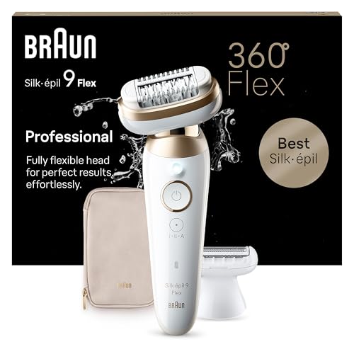 Braun Silk-épil 9 Flex, Depiladora elétrica mulher para uma remoção fácil do cabelo, remoção a seco e molhado, com cabeça de barbeadora, 9-041 3D, branco/dourado