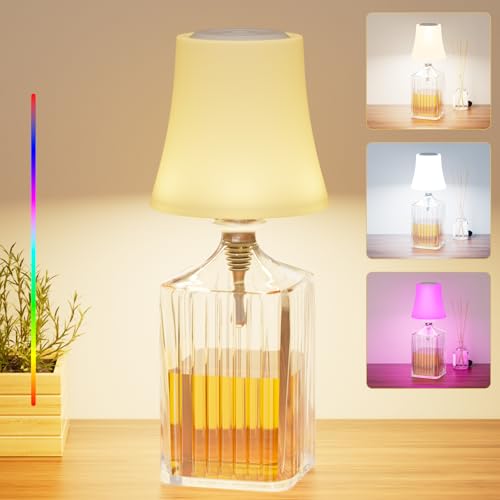Nulmvic Candeeiro de garrafa LED recarregável - candeeiro de mesa tátil sem fios com 3 temperaturas de cor RGB - controlo tátil IP54 impermeável para interior exterior quarto restaurante