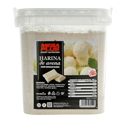 Farinha de aveia - Mega Plus 2 kg: Energia sustentada e nutrição completa para atletas com carboidratos, proteínas e vitaminas essenciais, sem açúcar adicionado, 6 sabores (chocolate branco)