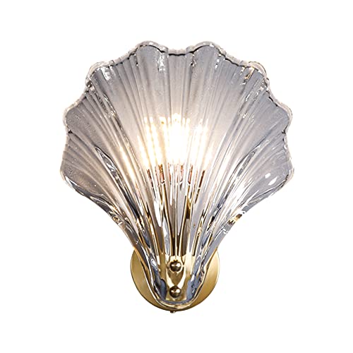 KRIPINC Candeeiro de parede interior vidro, candeeiro de parede em forma de concha, luz LED de parede E14, apliques de parede vintage, aplique parede interior vintage para sala de estar quarto mesa de