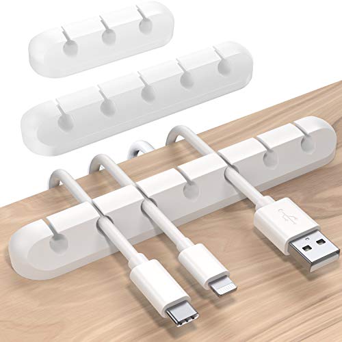 SOULWIT® Clipes de suporte de cabo melhorados, organizador de cabos de 3 peças auto-adesivo, clipes para cabos duradouros para a gestão de cabos de carregamento USB de mesa