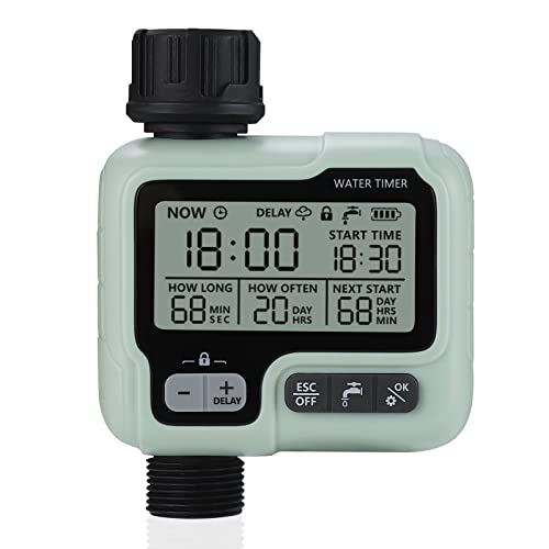 johgee Programador de rega sistema de rega programador rega de controlo para relva de jardim, rega automática, atraso de chuva, controlo manual e bloqueio para crianças