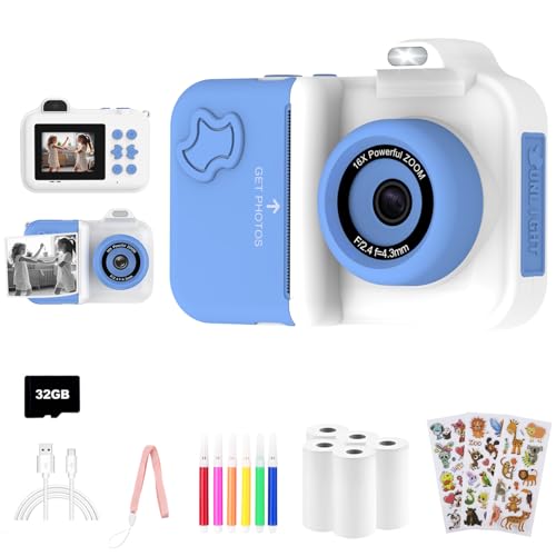 Câmara fotográfica instantânea para crianças, presentes brinquedo para menino menina de 4 5 6 7 8 9 10 11 12 anos, câmara de fotos infantil, 5 rolos de papel de impressão, autocolantes, canetas e