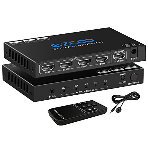 Interruttore HDMI 8K 4 x 1 HDMI 2.1 Switcher 8K@60Hz 4K@120Hz CEC ARC HDCP2.2 48Gbps 4 em 1 out HDR D-olby Vision Atmos IR Remote Support Tutte le risoluzioni SW41H21