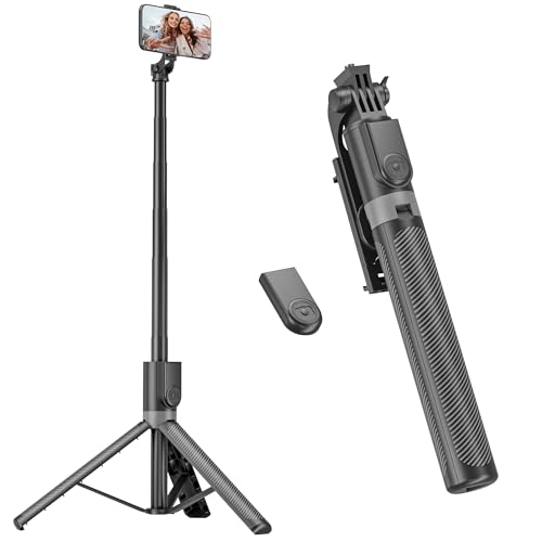 RISEOFLE 180 cm Tripé para telemóvel e vara Selfie - tripé móvel extensível portátil com controlo sem fio, compatível com iPhone/Samsung/GoPro/câmaras