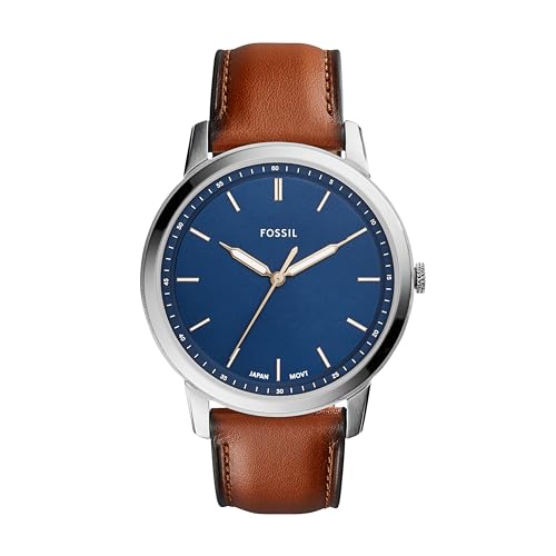Fossil Minimalist Relógio para homem, movimento de quartzo com correia de aço ou pele