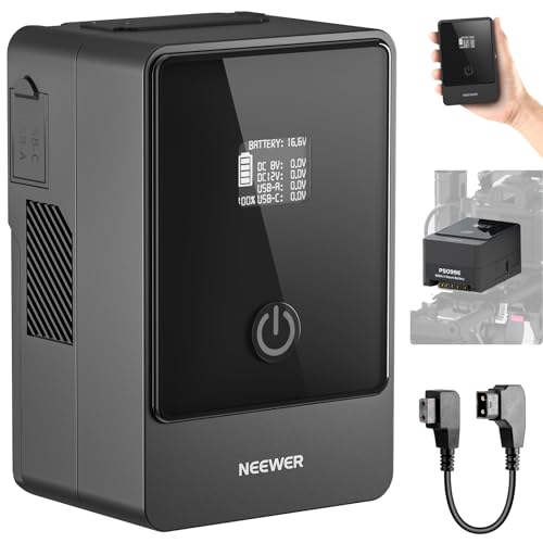 NEEWER Mini V Mount Battery 6800 mAh 99Wh 14,5 V, mini V Lock Battery with 65 W PD Type C/D Tap/BP/USB A/Dual DC Port/OLED Display para câmara de vídeo compatível com SmallRig BMPCC 4k 6k, PS099E