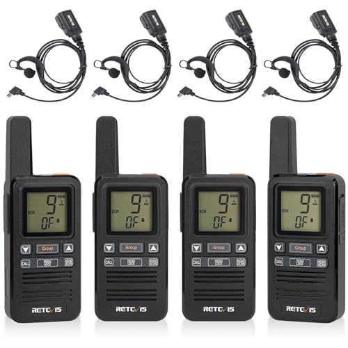 Retevis RB667 Walkie Talkie com auriculares, recarregável Walkie Talkie Professional 1600 mAh, PMR446 Chamada de grupo, VOX, Squelch, rádio para empregados de mesa, restaurante (4 peças, preto)