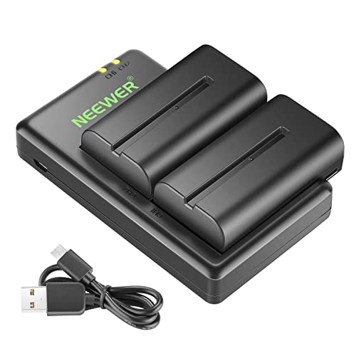 NEEWER NP-F550 Conjunto de carregador de bateria, compatível com Sony NP F970 F750 F960 F530 F570 CCD-SC55 TR516 TR716 e luz LED NEEWER, monitor (bateria de 2 pacotes Reverse posto, cargo ador de