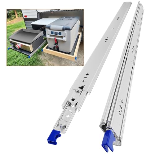 AOLISHENG Guias de correr para gavetas com travão 900 mm extensão completa para trabalho pesado trilhos para gavetas 100 kg capacidade de carga com fechadura 1 par (2 peças)