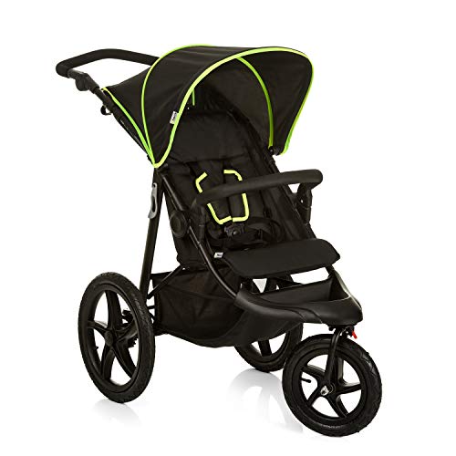 hauck Runner Carrinho de bebé desde o nascimento - cadeira de passeio leve até 22 quilos - carrinho 3 rodas pneumáticas - dobrável compacto - suspensão - preto/néon