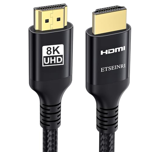 Etseinri Cabo HDMI de 8K 4K 15 m, trançado de nylon 48 Gbps de alta velocidade HDMI® cabo 4K 240Hz 165Hz 144Hz 120Hz 8K 60Hz 4:4 DTS: X eARC HDCP2.3 HDR10+ TV Monitor Projector ector jogos PC PS5