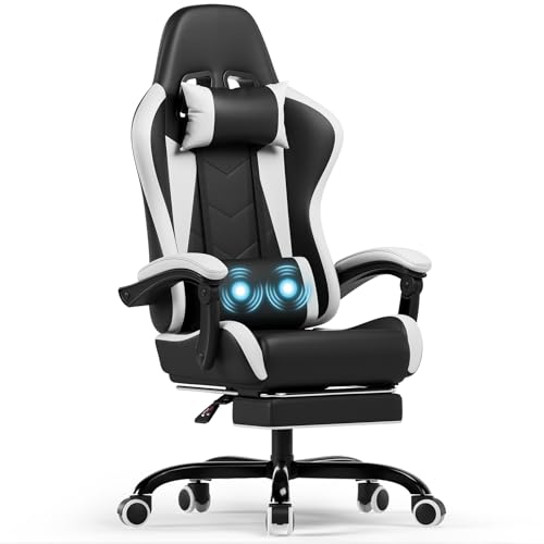 Devoko Cadeira de jogos com massageador, cadeira de escritório com apoio para os pés, cadeira jogo de corrida com carga de 150 kg, encosto ajustável alto cadeira ergonómica de jogos recarregáveis