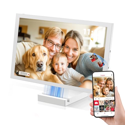 64G WiFi 10,1" Moldura digital para fotografias, recarregável e sem fios com bateria de 5000 mAh, base de carregamento sem fio, ecrã táctil HD IPS, auto-rotação, App Frameo