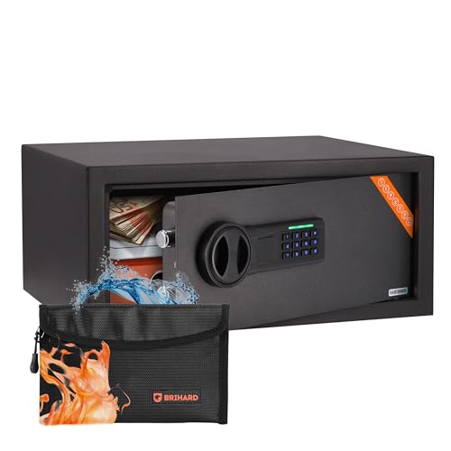 Brihard Capa forte digital para computador portátil 20 x 43 x 35 cm com bolsa ignífugo, caixa de segurança 28 L com código e luz LED, para portátil de 15 polegadas, dinheiro, jóias e documentos A4