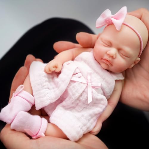 MYREBABY 7 polegadas 17,78 cm mini boneca reborn corpo completo de silicone olhos da vida real fechados a dormir boneca recém-nascida realista com conjunto de roupas e acessórios