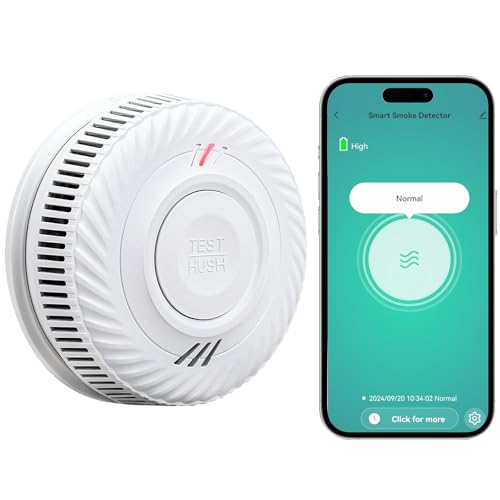 PHYSEN Smart WiFi Detector de fumo de 10 anos, bateria, detetor de fumo com sensor fotográfico, função de silenciador e auto-teste, certificado DIN EN14604, compatível com o seu / Smart Life App