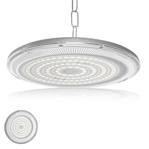 JBdusn 100 W Navios industriais LED, 6500 K UFO candeeiro de alta baía com corrente, IP65 resistente foco de teto industrial, iluminação comercial para fábricas, garagens e armazéns