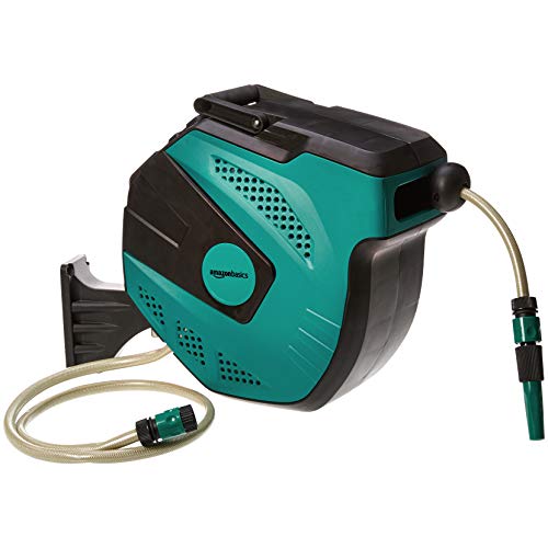Amazon Basics Enrolador automático de mangueira para parede, preto verde, 15 m