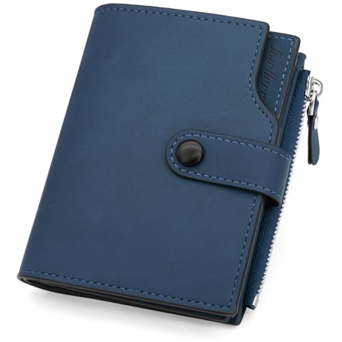 GOUNNU Carteiras para homem pequenas com RFID proteção carteira carteira homem couro grande capacidade multi compartimentos carteira homem com botão, 15 ranhuras para cartões de crédito, azul