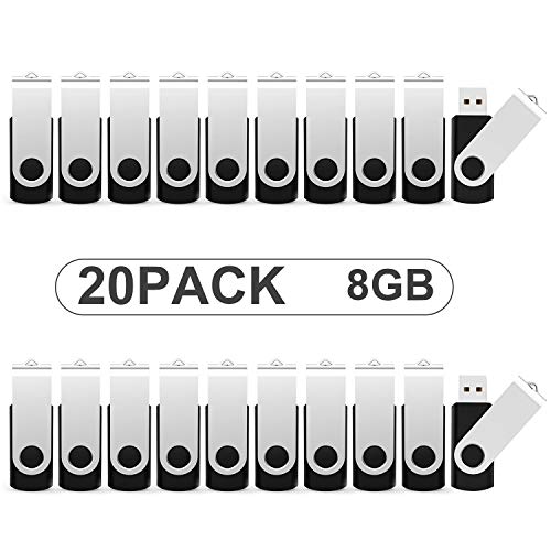 KOOTION Pendrives 8 GB 2.0 Memórias USB 8 GB 20 peças Pen Drive USB 2.0 Flash Drive 8 Gigas Lote Pen Stick Pack de 20 unidades, pretos