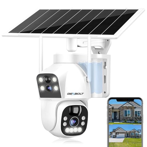 GENBOLT WiFi Solar câmara vigilância exterior sem fios, CCTV câmara IP segurança exterior bateria 15600 mAh 8 W, ao ar livre câmaras de segurança sem cabo noturno cor, detecção PIR