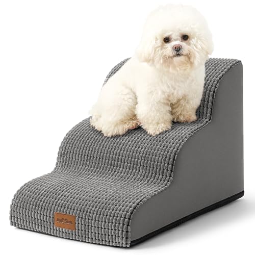 COZY KISS Escada para cães pequenos, escadas para animais de estimação de espuma para cama e sofá, ampa para gatos com capa lavável e fundo antiderrapante, leve, 40 x 57 x 40 cm, 3 pelos, cinzento