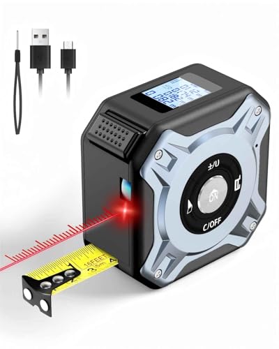 Fita de metro a laser 2 em 1, medidor a laser distância de 40 m e fita métrica de 5 m, metro digital recarregável USB-C, ecrã HD LCD, 4 modos de medição, M/In/Ft, para bricolage e decoração de casa.