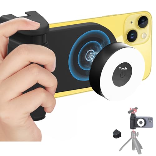 HAFOKO Magnético Smartphone CapGrip câmara com luz telemóvel Selfie obturador tripé suporte com sapato frio de 1/4" com sem fios removível remoto controlo compatível para iPhone Android