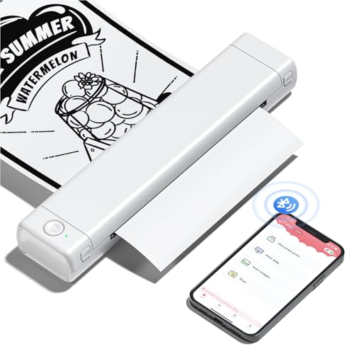 Phomemo M08F Impressora térmica portátil, impressora térmica compatível com smartphone via Bluetooth, PC via cabo USB, impressora de viagem suporta papel térmico A4, branco